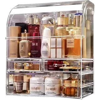 Kousee Make-up-Organizer-Aufbewahrung, extragroße Acryl-Parfüm-Hautpflege-Organizer-Vitrine mit Schubladen, wasserdichte, große, staubdichte Kosmetik-Organizer-Box für Theke, Kommode und Badezimmer