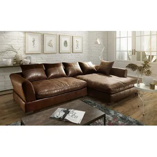 Fun Möbel Couchgarnitur TIZIAN L-Form in Wildlederoptik-Braun / Ottomane Rechts - Braun