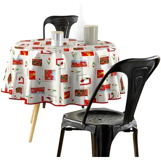 Douceur d'Intérieur Tulipe Tischdecke, rund (Durchmesser 160 cm), PVC mit Fotodruck