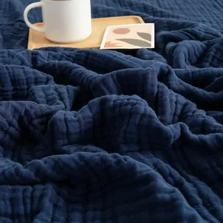 2026 Musselin Decke - Sommer Musselindecke 150 x 200, 100% Natürliche Baumwolle Musselindecke Leichte Sanfte, Musselin-Decke für Erwachsene, Kinder, Perfekt für Bett, Sofa (Dunkelblau,200*230)