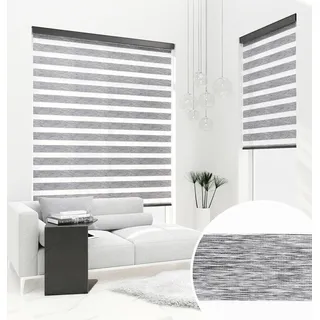 PREMIUM DOPPELROLLO BH19 NATUR GRAU mit Alu Kassette (110x150 cm, Kassettenfarbe: weiss) - Schwarz