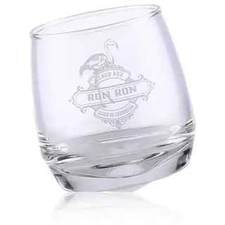 Ron Ron Premium Rumglas – Limitierte Edition mit Flamingo-Motiv – 270 ml Tumbler mit Lasergravur – Spülmaschinenfestes Glas für Ron Ron, Rum, Whisky & Cocktails – 88 mm Höhe