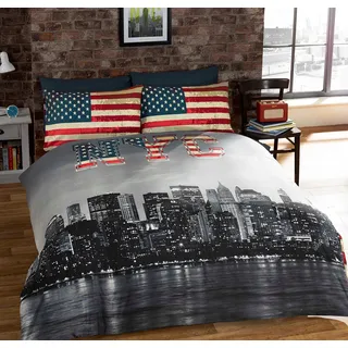 New York King Size Bettbezug und 2 Kissenbezüge Bett-Set Bettwäsche Betten NYC