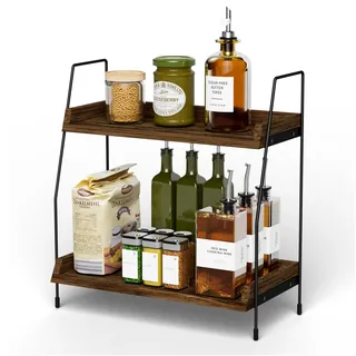 KDIUD Gewürzregal Stehend, 2 Etagen Holz Regal Küche, Küchenregal Arbeitsplatte, Spice Rack, Organizer Für Die Arbeitsplatte, Küchen Deko, Tischregal, Geeignet Für Küchen, Kaffeestationen und Büros