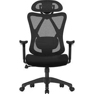 SONGMICS OBN063B01 Bürostuhl Ergonomischer Schreibtischstuhl Computerstuhl Mesh Stuhl Einstellbare Lendenwirbelstütze und Kopfstütze 150kg Höhenverste - Schwarz