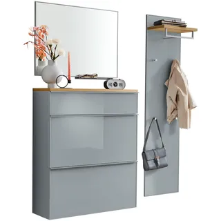 Garderobe , Grau , Holz, Glas, Holzwerkstoff , 4-teilig , Balkeneiche , furniert , 1 Fächer , 136x195x40 cm , Goldenes M, Made in Germany, DGM-Klimapakt , Garderobe, Garderoben-Sets & Garderoben-Serien, Garderoben-Sets