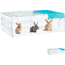 Relaxdays Freilaufgehege Kaninchen L, mit Abdeckung, Sonnensegel, großes Outdoor Freigehege, HBT 60x116x175cm, verzinkt