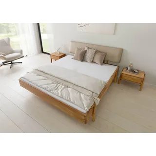 MASSIVMOEBEL24.DE Bett Eiche 200x200x94 natur geölt, Kopfteil beige KIEL #104 - Beige