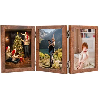 Czemo Bilderrahmen Collage 10x15 Holz, Rahmen für 6 Fotos Faltbar, Doppelt Portraitrahmen, Deko Geschenke für Schreibtisch, Familie, Hochzeit