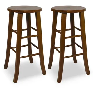 Sgabello Bar Holz massiv dunkel Nussbaum Höhe 67 cm Sitz rund Set 2