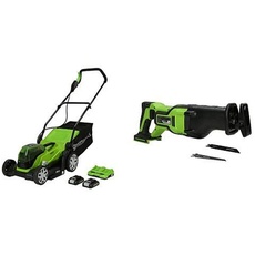 Greenworks Akku-Rasenmäher G24X2LM36K2x + 24V Akku-Säbelsäge GD24RS