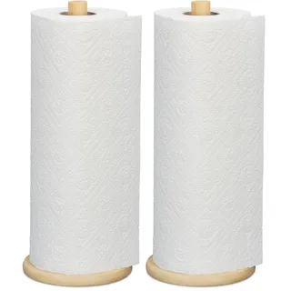 Relaxdays Küchenrollenhalter stehend, Bambus, Rollenhalter für Küche, H x D: 28 x 11,5 cm, Küchenrollenständer, Natur (Packung mit 2)