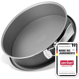 Zenker Springform mit Flachboden und Auslaufschutz – Hochwertige Backform für perfekte Kuchen und Torten, 2550 ml, hitzebeständig bis 230°C, Silber, 10.24"