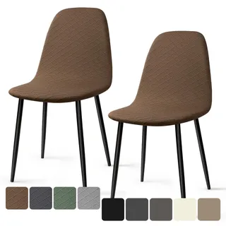 BalladHome Stuhlhussen 2 Stück Universal Stretch Stuhlbezug Jacquard Hussen für Stühle Abnehmbare Waschbar Esszimmerstühle Bezug Hussen für Küchenstühle Hotel Bankett (Braun, 2 Stück)-KL