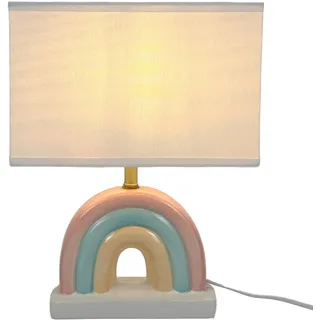 Relaxdays Tischlampe Regenbogen, Stoff & Keramik, HxBxT: 37 x 28 x 15 cm, Kinderzimmer Lampe, Kinderlampe, weiß/pastell