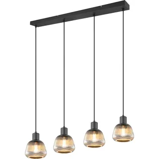 TRIO LEUCHTEN Pendelleuchte "TARIFA, 4-flammige Hängeleuchte exkl 4xE27 max 25W, Glas Hängelampe", schwarz (schwarz matt), 4, Ø 15cm H: 150cm, 1 Stk., Leuchten, höhenverstellbar max 150cm Glas in Riffeloptik und leicht verspiegelt, Pendelleuchte