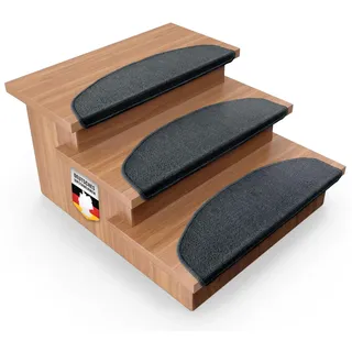 Floordirekt 1x Treppenstufen Matten, Stufenmatten innen für Treppe, Treppenteppich, selbstklebend, Teppich für Treppenstufen, Treppenschutz, Stufenteppich (London, Anthrazit, 65x23 cm, Halbrund)