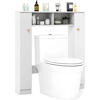 COSTWAY Toilettenschrank Bad Überbauschrank, Toilettenregal mit verstellbaren Regalböden, Badezimmerregal Holz, Badschrank freistehend 87,5 x 18 x 98 cm (Weiß) - Weiß