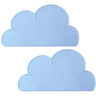 Silikon Platzset, Platzdeckchen Wolke, YOCZOX 2Pcs Kinder Platzset rutschfest, Baby Untersetzer, Kinder Tischset Wolke, Silikon Tischunterlage, Cloud Tisch Matte Kinder, BPA frei, 48x27x0.3cm hellblau