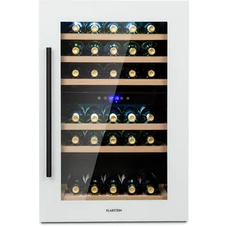 Klarstein Weinkühlschrank 2 Zonen, 132L Getränkekühlschrank, Kleiner Einbau-Weinschrank Schmal, Wein-Kühlschrank mit Glastür, Outdoor Flaschenkühlschrank, Wine Fridge 5-22°C, 41 Flaschen - Weiß