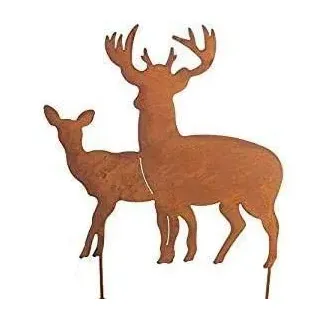 Bornhöft Gartenstecker Hirsch Hirschgruppe Sterne aus Edelrost Metall Rost Gartendekoration Weihnachten rostige Gartendekoration (Hirschpaar)