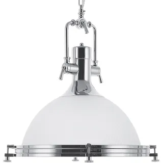 BELIANI Hängeleuchte Silber Metall mit Glasschirm in Glockenform Industrie Look - Weiß, Silber