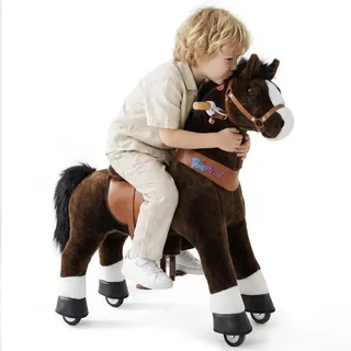 PonyCycle Pferd Tretauto dunkelbraun für Kinder von 4-7 Jahren Schaukelpferd auf Rollen mit Sound und Bremsen - Ux421 - Dunkelbraun