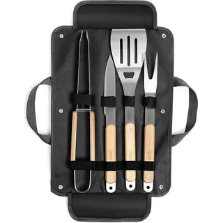 Hochwertiges Grill-Accessoireset, leistungsstarkes Stahl-Grillzeug, mit praktischem Transportbehälter, perfekt für Männer, inklusive Fleischthermometer, Geschenkidee.