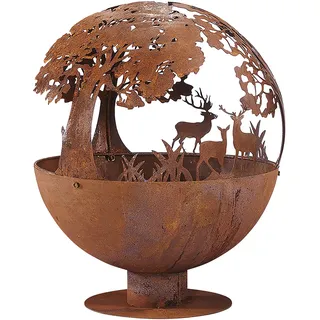 Kobolo Feuerschale FOREST 50x50x60 cm - Gartendeko Kugelform Feuerstelle Funkenschutz Feuerkorb Metall Feuerkörbe Outdoor Feuertonne Feuerschalen Deko