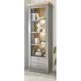 Regalschrank "Rideau" in grau und Eiche Landhaus Regal 71 x 201 cm - Grau, Naturbelassen