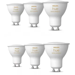 Philips Hue White Ambiance GU10 3er-Pack – dimmbare LED Lampen für das Hue Lichtsystem, warmweißes- bis katlweißes Licht, smarte Lichtsteuerung über Sprache und App