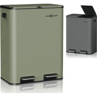 MAXCRAFT Mülleimer / Treteimer mit Soft Close Deckel und 2 Inneneimern - 60 Liter in Grün - Grün