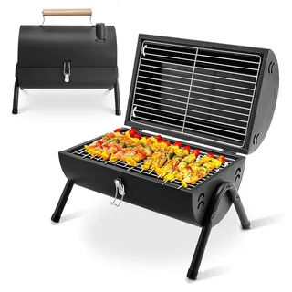 Elzusha – Tragbarer, doppelseitiger Holzkohlegrill – Klappbar – Edelstahl - Schwarz