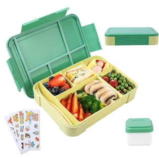 Aitsite Brotdose Kinder Mit Fächern, Lunchbox Kinder, Bento Box Kinder, Brotdose Kindergarten, Personalisierte Kinder Brotdose Mit Fächern, Geeignet für Schule und Picknick (Grün)