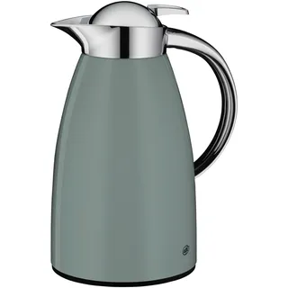 alfi SIGNO Isolierkanne 1,00 l, 12 h heiß, Edelstahlkörper, eucalyptus | 24h kalt, Kaffee & Teekanne, Einhandbedienung, Hartglaseinsatz, Drehverschluss mit Drucktaste, grün glänzend