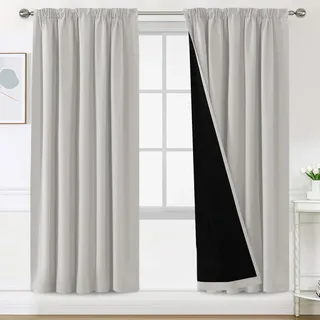 BellaHills 100% Vorhang Blickdicht mit Kräuselband 2er Set H245 x B140 cm Thermovorhang Kälteschutz Gardinen Verdunkelung Doppellagige Verdunklugsvorhänge, Pumice Stone