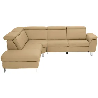Cantus Ecksofa , Hellbraun , Leder , Echtleder , Ottomane links, L-Form , 271x239 cm , Typenauswahl, Bettkasten erhältlich, Fußauswahl, Lederauswahl, Stoffauswahl, seitenverkehrt erhältlich, Hocker erhältlich, Rückenfutter , Wohnzimmer, Sofas & Couches, Wohnlandschaften, Ecksofas