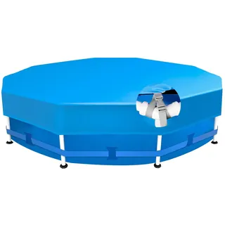 Sekey Poolabdeckung Rund 457 cm – Passend für Runde Stahlrahmenbecken | Verstellbare Schnallen & Klettverschlüssen | Wind- & Staubdicht | Reißfestes Hochdichtes Abdeckplane | Blau