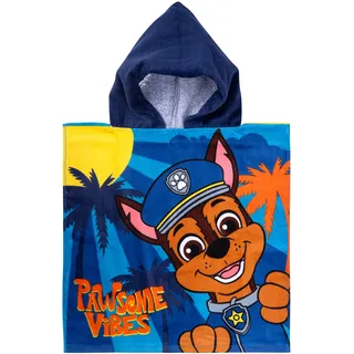United Labels Paw Patrol Badeponcho für Jungen, Blau, Chase Pawsome Vibes, 50 x 100 cm, 100% Baumwolle, Kinder Badehandtuch mit Kapuze, Handtuch Poncho