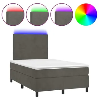 vidaXL Boxspringbett mit Matratze & LED Dunkelgrau 120x200 cm Samt - Grau
