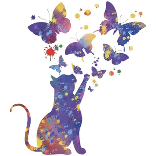 duoyif Wandtattoo Katze Schmetterling Wandtattoo Babyzimmer Wandaufkleber Katze Schmetterling Wandsticker Wanddeko Für Wohnzimmer Kinderzimmer Schlafzimmer Tv Hintergrund Flur Tür Fenster Wand