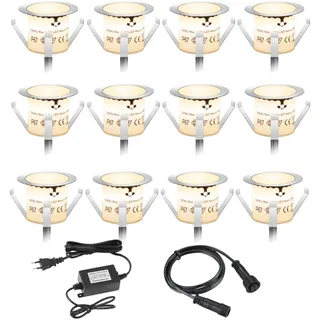 Smavolt 12er Set LED Bodeneinbaustrahler für Außen, IP67, 12x 0,6W Ø32mm 12V, 3K warmweiß, wasserdicht Mini Terrassen Einbaustrahler, Terrassenbeleuchtung für Küche Garten Gehweg Wegeleuchten
