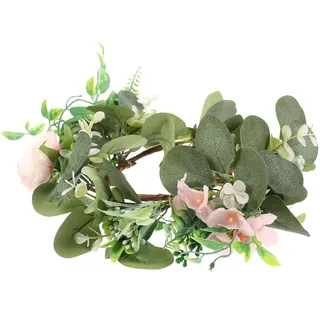 Toyvian Künstlicher Kranz 9.84in / 25.00 cm Kerzenring Mit Künstlichen Blättern Als Stumpenkerzenhalter Für Tischdekoration Fenster Tür Veranda Garten Und Festliche Deko