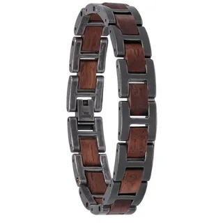 HOLZKERN Acoustic Herren-Armband Edelstahl mit Holz Walnuss/Antik-Silberfarben Größe 18