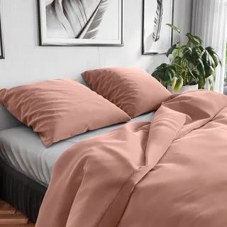 Wolkenfeld Renforcé Unifarben Rosa 135 x 200 cm + 2 x 80 x 80 cm