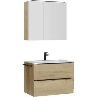 Nobilia Badezimmer , Eichefarben , Holzwerkstoff , 3-teilig , 2 Schublade(n),2 Schublade(n) Schubladen , G , 81 cm , Goldenes M, Made in Germany , Griffeauswahl, hängend, Zusatzausstattung erhältlich, Typenvielfalt , Badezimmer, Badmöbelsets & Badmöbelserien, Badmöbel-Sets
