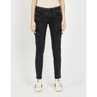 Cargohose GANG "94JOLLY CARGO", Damen, Gr. 33, N-Gr, schwarz (schwarz washed), Denim/Jeans, Obermaterial: 92% Baumwolle, 6% Elastomultiester, 2% Elasthan, relaxed fit lang, Hosen Cargohose, mit aufgesetzten Cargotaschen