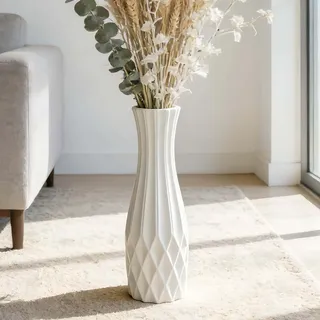 Keramik-Bodenvase, groß, 45 cm hoch, weiß, Moderne Blumenvasen für Büro, Zuhause, Bauernhaus, Wohnzimmer, Schlichtes Origami-Design, dekoratives Porzellan-Blumenarrangement, tolles Geschenk