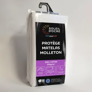 Soleil d'ocre, Flanell Matratzenschoner, Baumwolle, Weiß, 200 x 200 cm