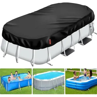 Poolabdeckung Rechteckig 410x225 cm Schwarz 420D Polyurethanmit Kordelzug und Bodennägeln - Schwarz